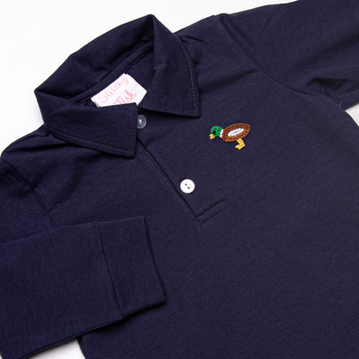 Waddle and Wade French Knot Embroidered Polo Pant Set, Navy