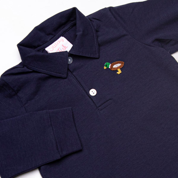 Waddle and Wade French Knot Embroidered Polo Pant Set, Navy