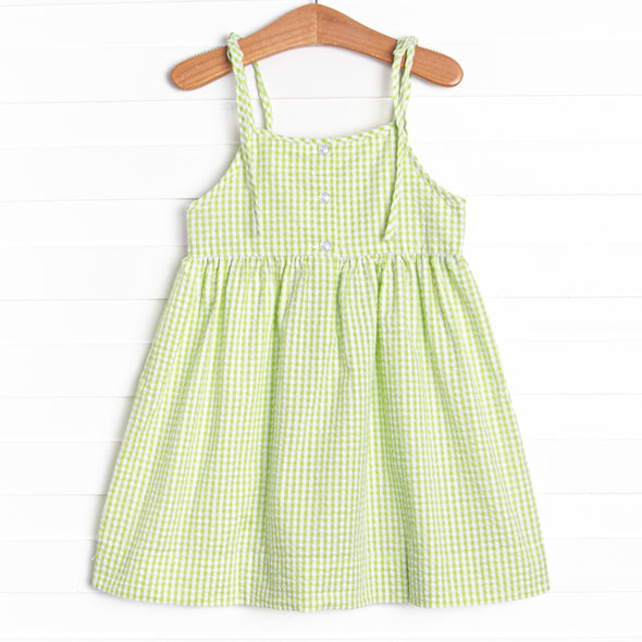 Seersucker Slices Smocked Dress, Green