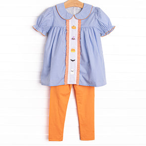 Scary Good Time Embroidered Legging Set, Blue