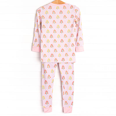 Pinstripe Petals Bamboo Pajama Set, Pink