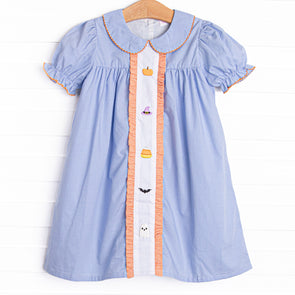 Scary Good Time Embroidered Dress, Blue