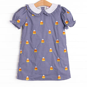 Candy Corn Embroidered Dress, Navy