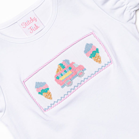 Ice Cream Truck Treats Smocked Ruffle Short Set, Pink