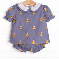Candy Corn Embroidered Diaper Set, Navy