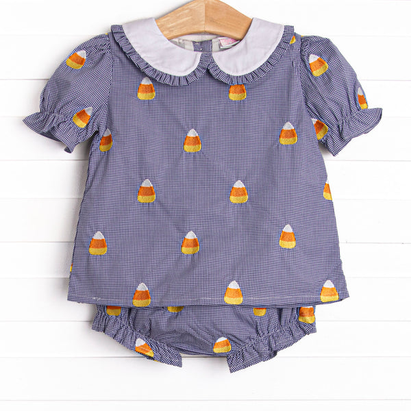 Candy Corn Embroidered Diaper Set, Navy