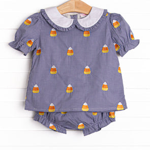 Candy Corn Embroidered Diaper Set, Navy