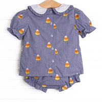 Candy Corn Embroidered Diaper Set, Navy
