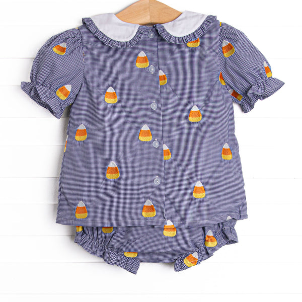 Candy Corn Embroidered Diaper Set, Navy