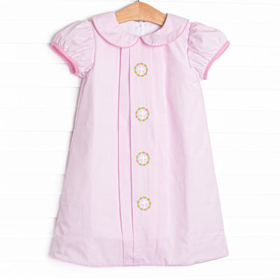 He is Risen Embroidered Dress, Light Pink