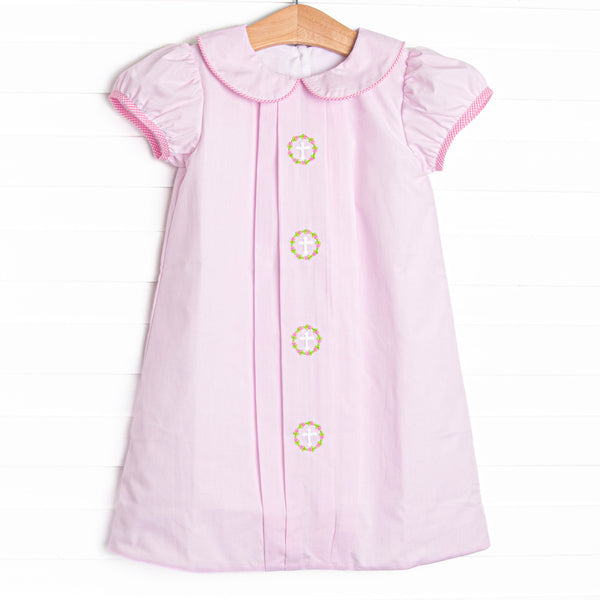 He is Risen Embroidered Dress, Light Pink