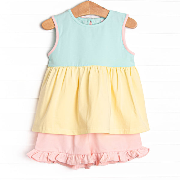 Color Block Clara Short Set, Aqua