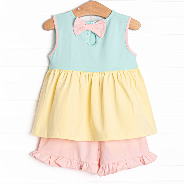 Color Block Clara Short Set, Aqua