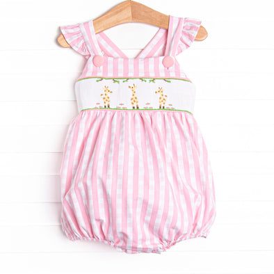 Spotted in the Savanna Smocked Bubble, Pink Check