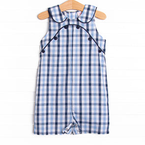 Pasadena Plaid Short Romper, Blue