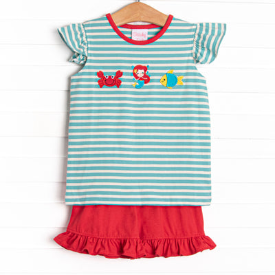 Mermaid Princess Applique Short Set, Aqua