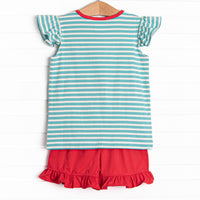 Mermaid Princess Applique Short Set, Aqua