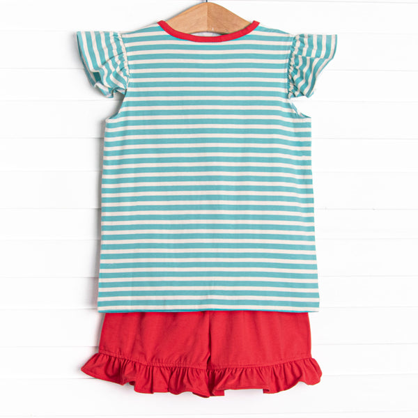 Mermaid Princess Applique Short Set, Aqua