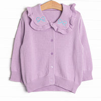 Beatrice Bow Embroidered Cardigan, Purple