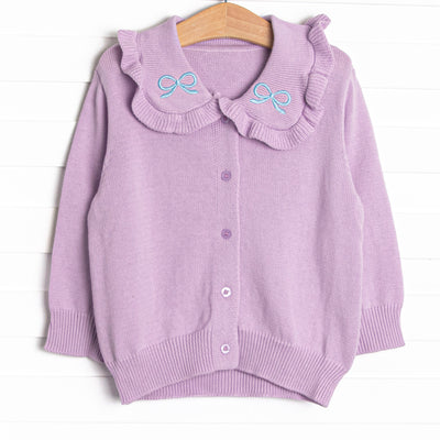 Beatrice Bow Embroidered Cardigan, Purple