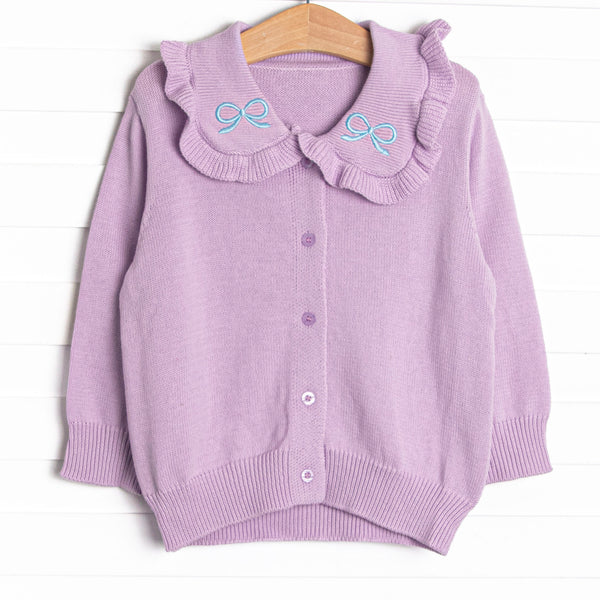 Beatrice Bow Embroidered Cardigan, Purple