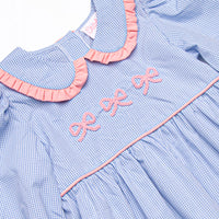 French Knot Frills Embroidered Collared Dress, Blue