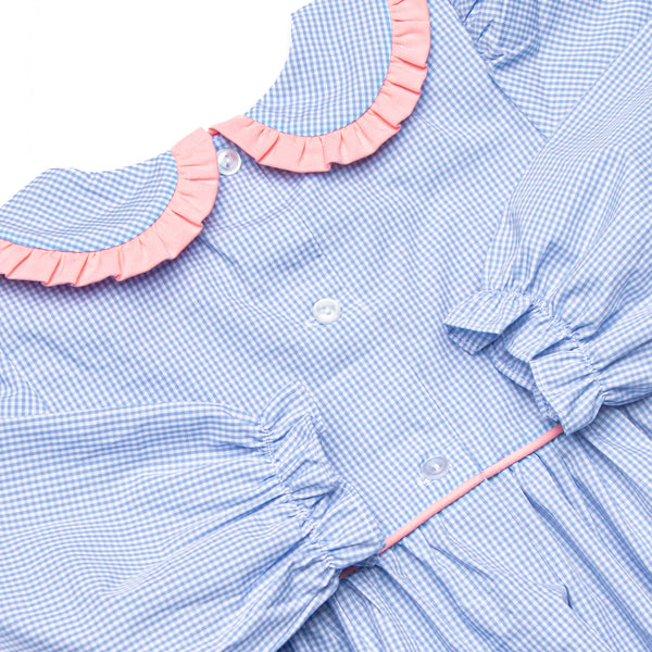 French Knot Frills Embroidered Collared Dress, Blue