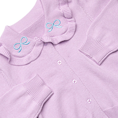Beatrice Bow Embroidered Cardigan, Purple