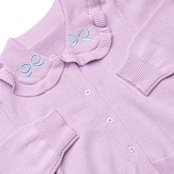 Beatrice Bow Embroidered Cardigan, Purple