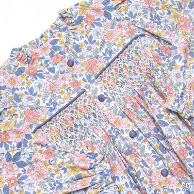 Bleu: Ellis Smocked Long Sleeve Dress, Navy Floral