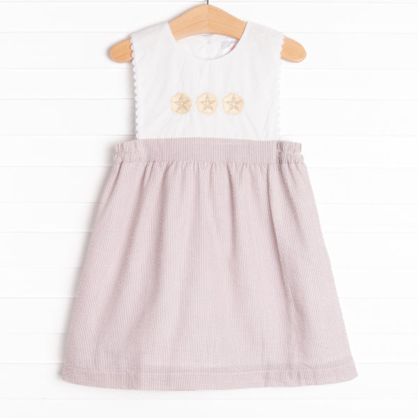 Sand Dollar Summer Embroidered Dress, Tan