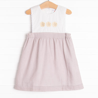 Girl's Sand Dollar Summer Embroidered Dress in Tan size 12 | Stitchy Fish Girl's Sand Dollar Summer Embroidered Dress in Tan size 12 | Stitchy Fish