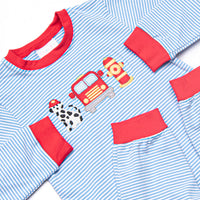 Fire Station Squad Applique Romper, Blue