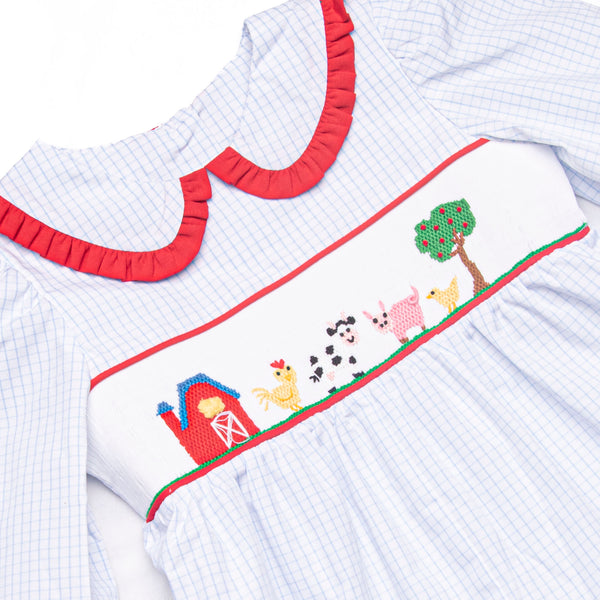 Back at the Farm Smocked Romper, Blue