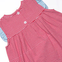 Bonnie Ruffle Short Set, Light Blue and Red Stripe
