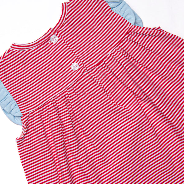Bonnie Ruffle Short Set, Light Blue and Red Stripe