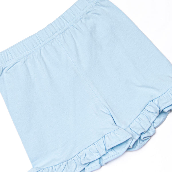 Bonnie Ruffle Short Set, Light Blue and Red Stripe
