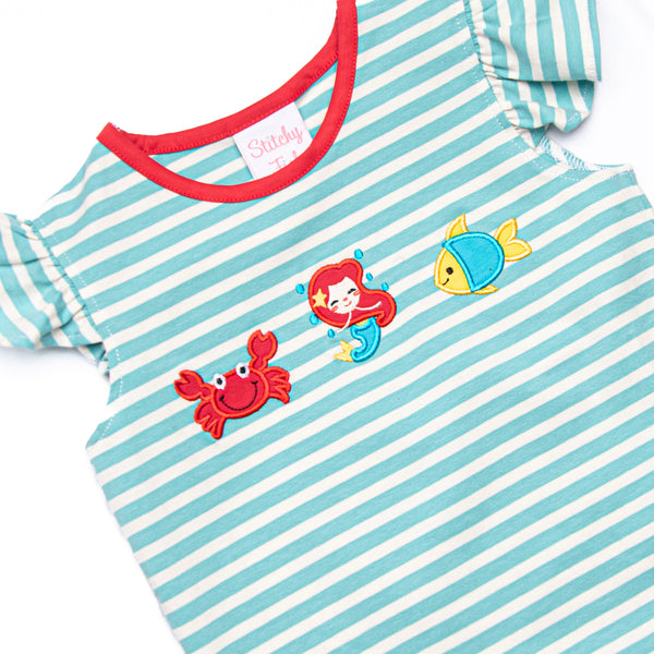 Mermaid Princess Applique Short Set, Aqua