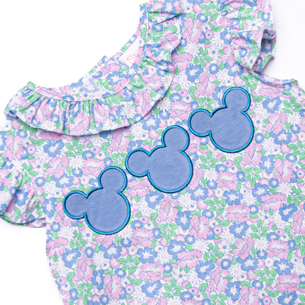 Floral Fairytale Trio Applique Ruffle Short Set, Blue