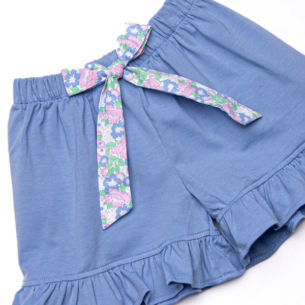 Floral Fairytale Trio Applique Ruffle Short Set, Blue