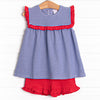 Bonnie Ruffle Short Set, Royal Blue Stripe