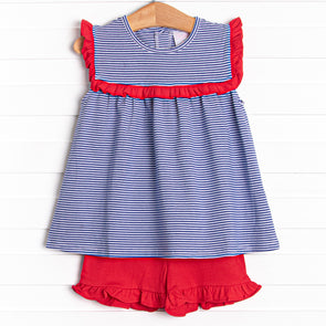 Bonnie Ruffle Short Set, Royal Blue Stripe