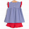 Bonnie Ruffle Short Set, Royal Blue Stripe