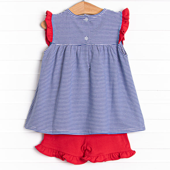 Bonnie Ruffle Short Set, Royal Blue Stripe