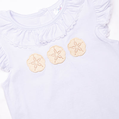 Sand Dollar Summer Embroidered Ruffle Short Set, Tan