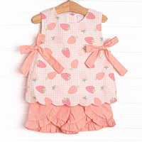 Pineberry Picnic Ruffle Short Set, Pink