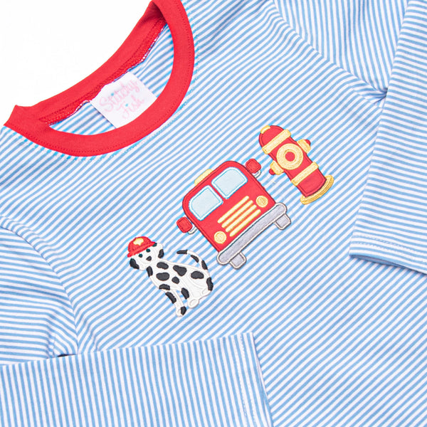 Fire Station Squad Applique Pant Set, Blue