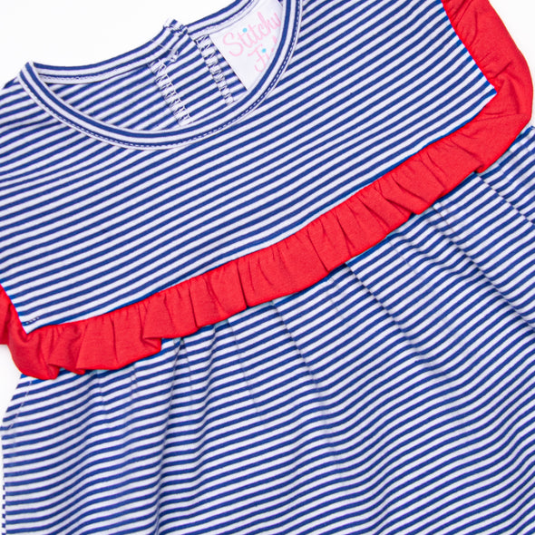 Bonnie Ruffle Short Set, Royal Blue Stripe