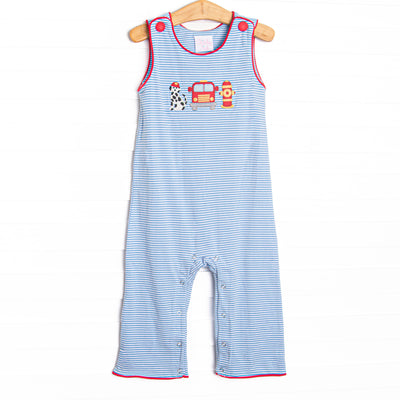 Fire Station Squad Applique Long Jon Jon, Blue