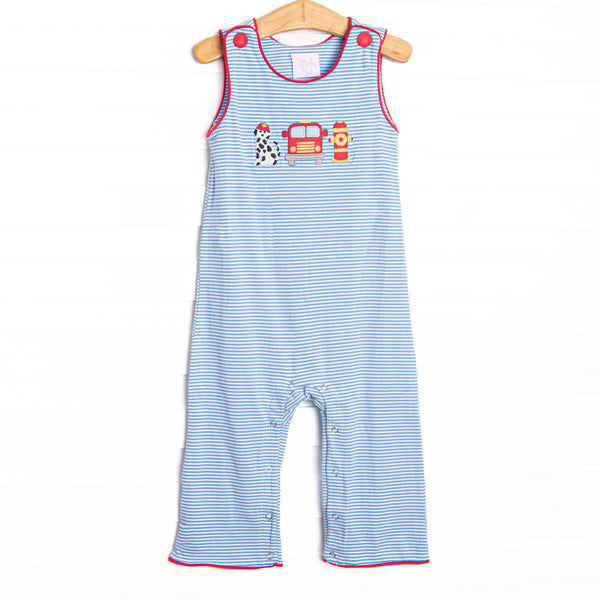 Fire Station Squad Applique Long Jon Jon, Blue